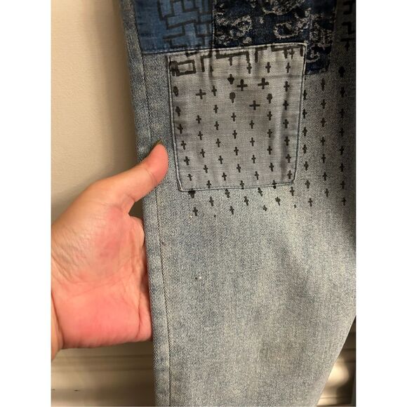 Y2K Juliette patchwork slim boyfriend distressed jeans size 10 - Picture 8 of 9